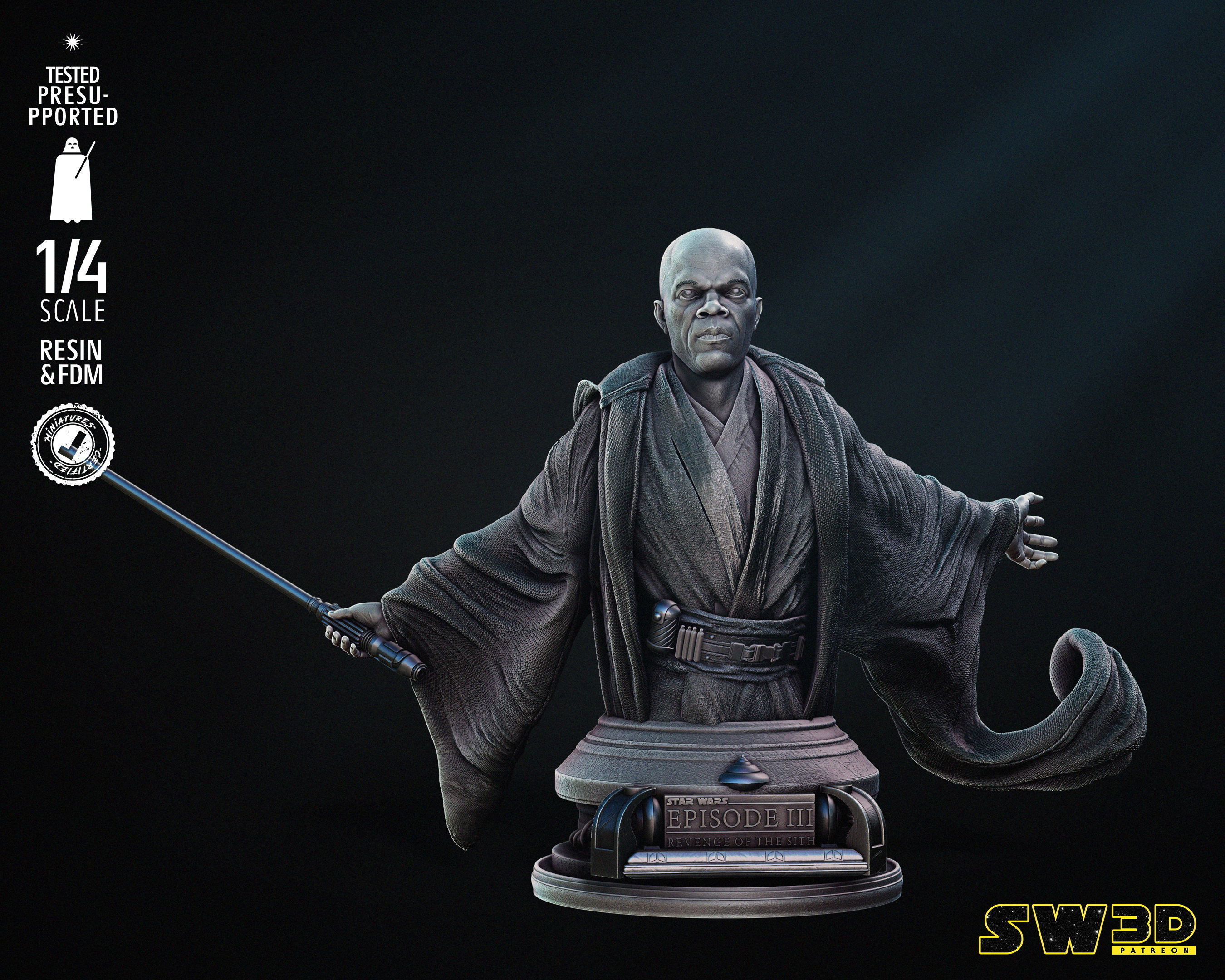 STAR WARS Mace Windu Bust Tested for 3D Printing 3D print model_35
