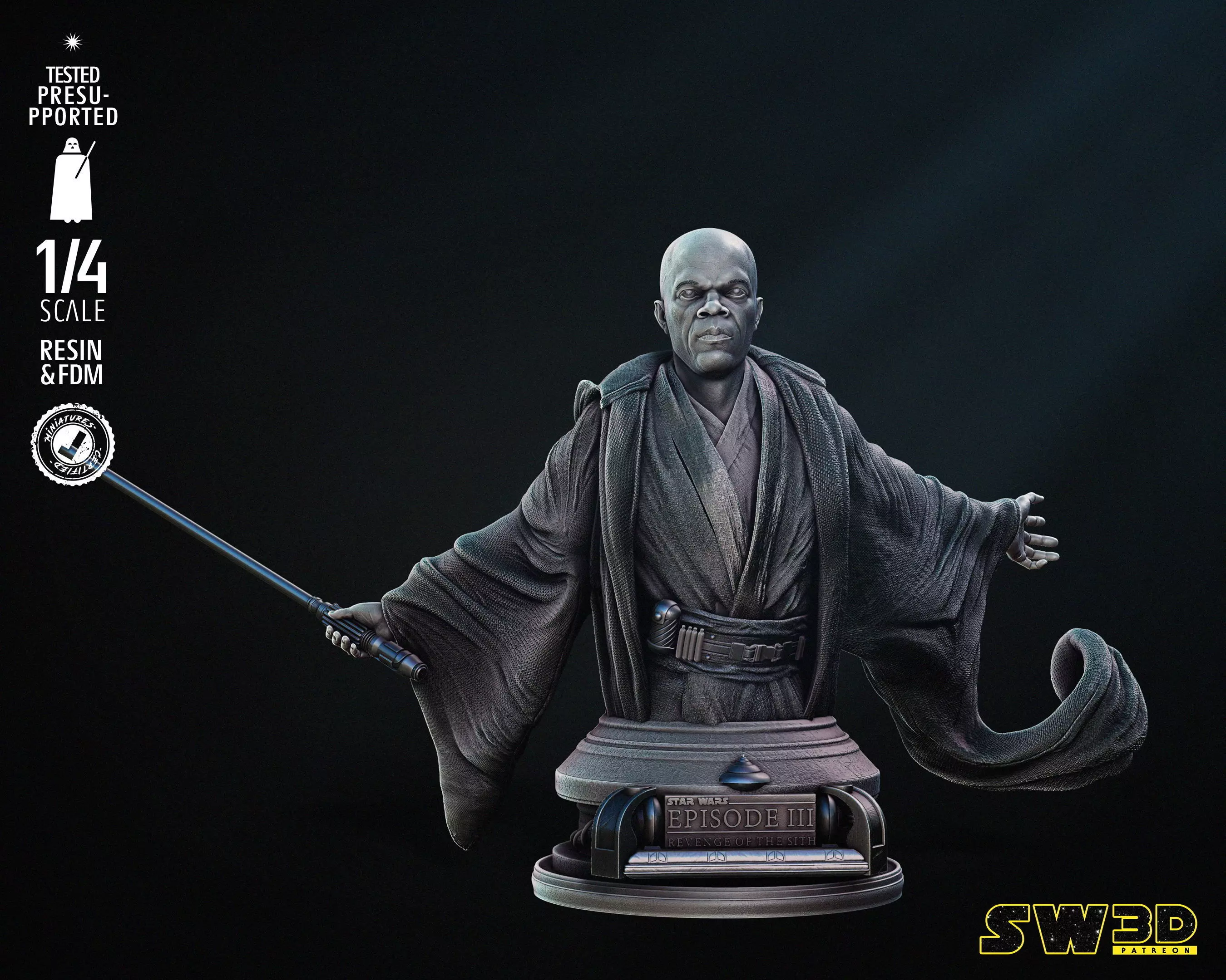 STAR WARS Mace Windu Bust Tested for 3D Printing 3D print model_0