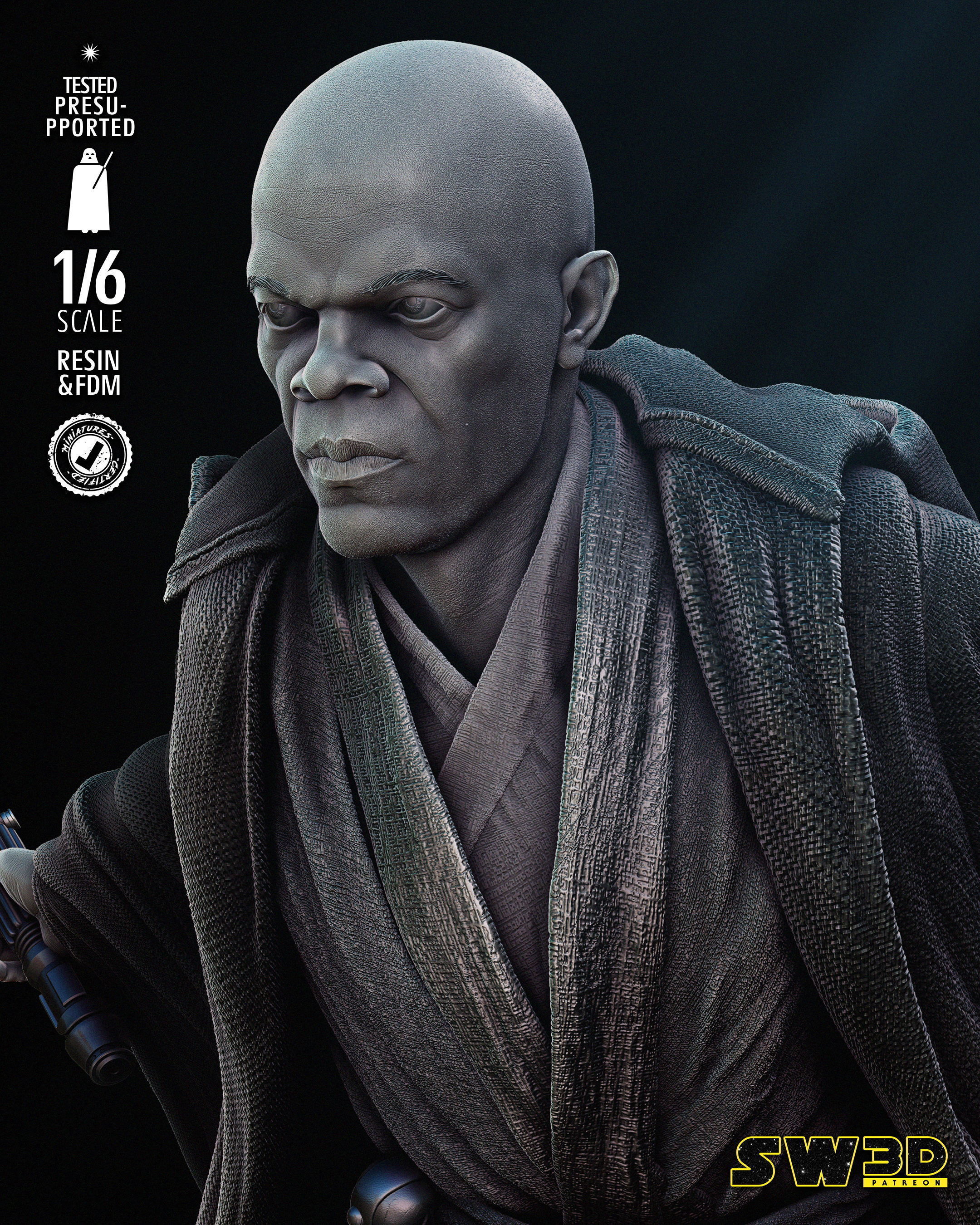 STAR WARS Mace Windu Bust Tested for 3D Printing 3D print model_32