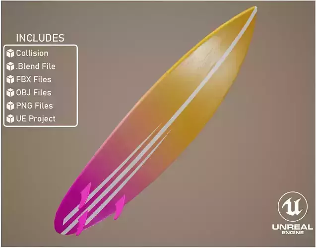 Summer Surfboard Low-poly 3D model