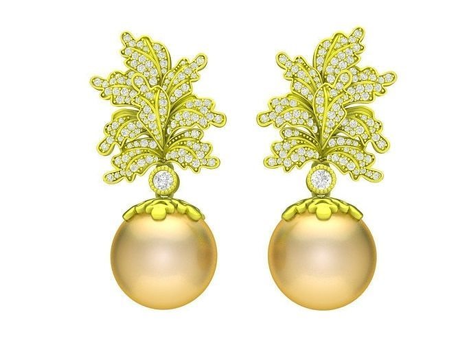 7810 luxure diamond leaf pearl earrings 3D print model