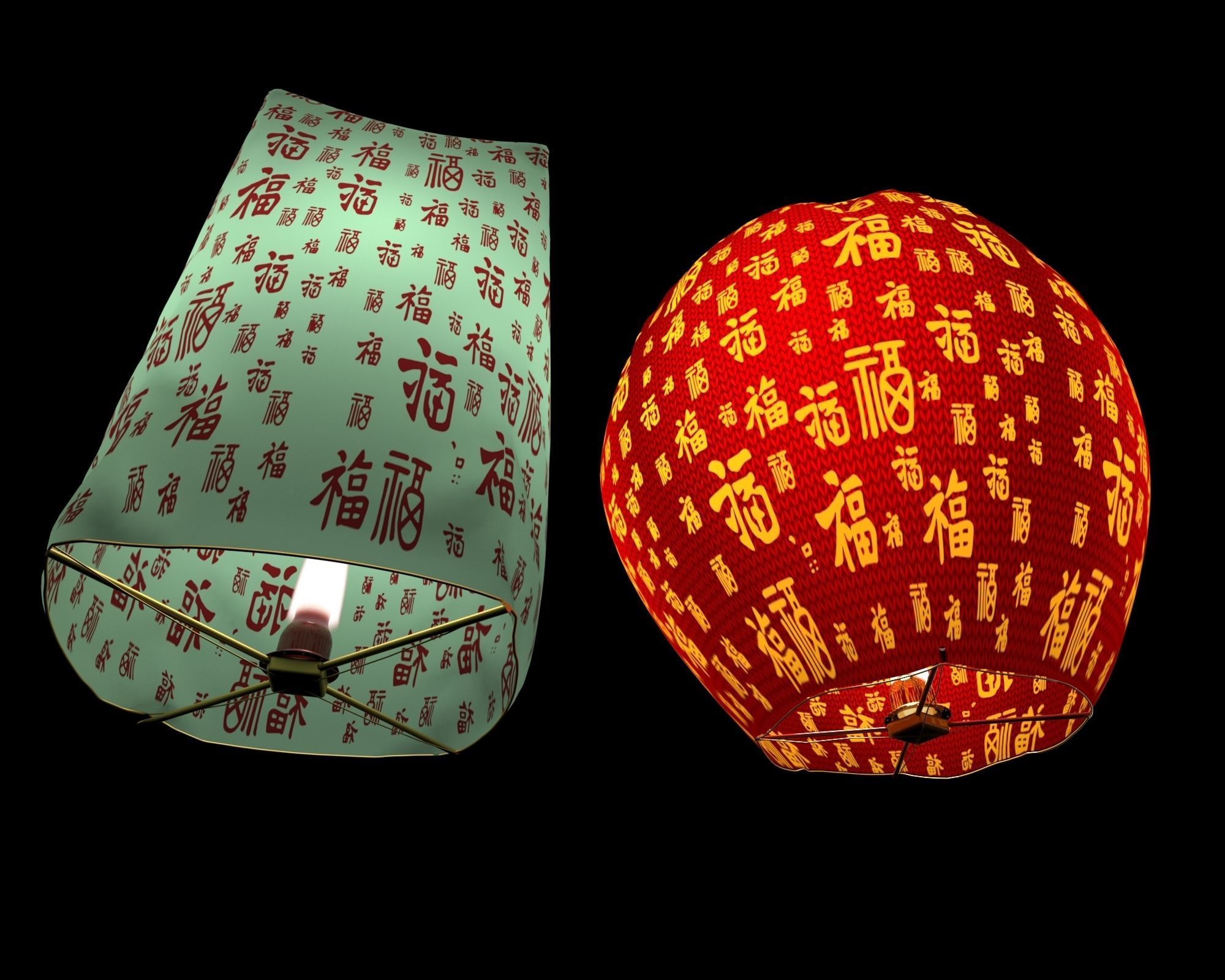 Chinese sky lantern 3D model_2