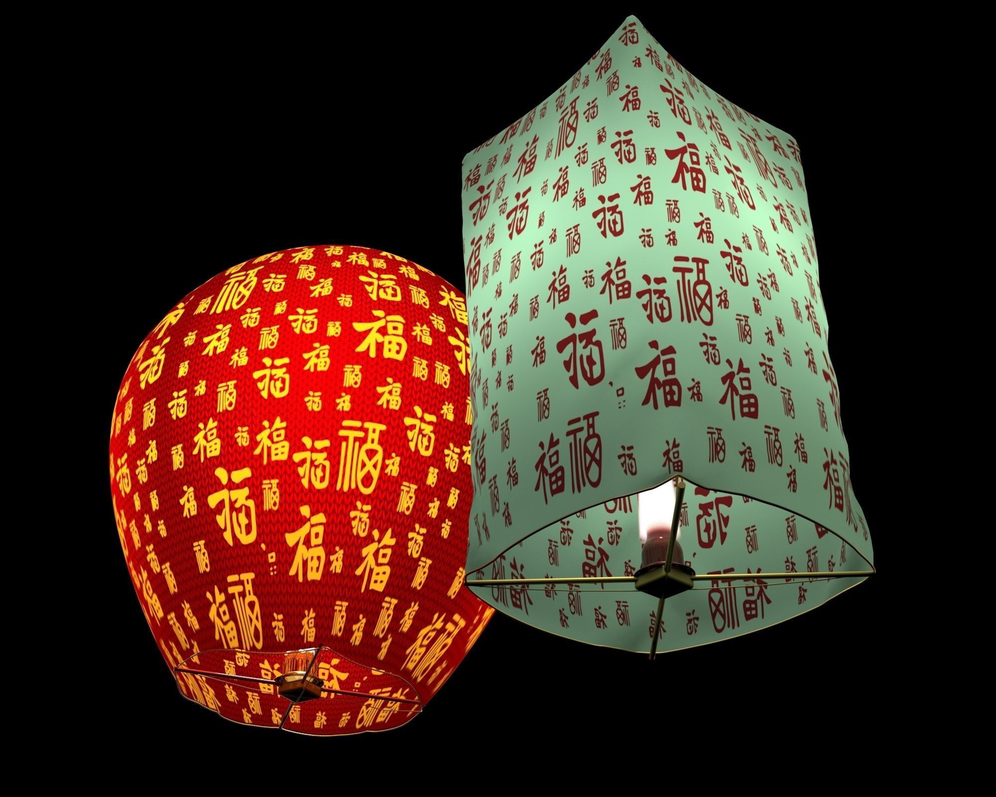 Chinese sky lantern 3D model_4
