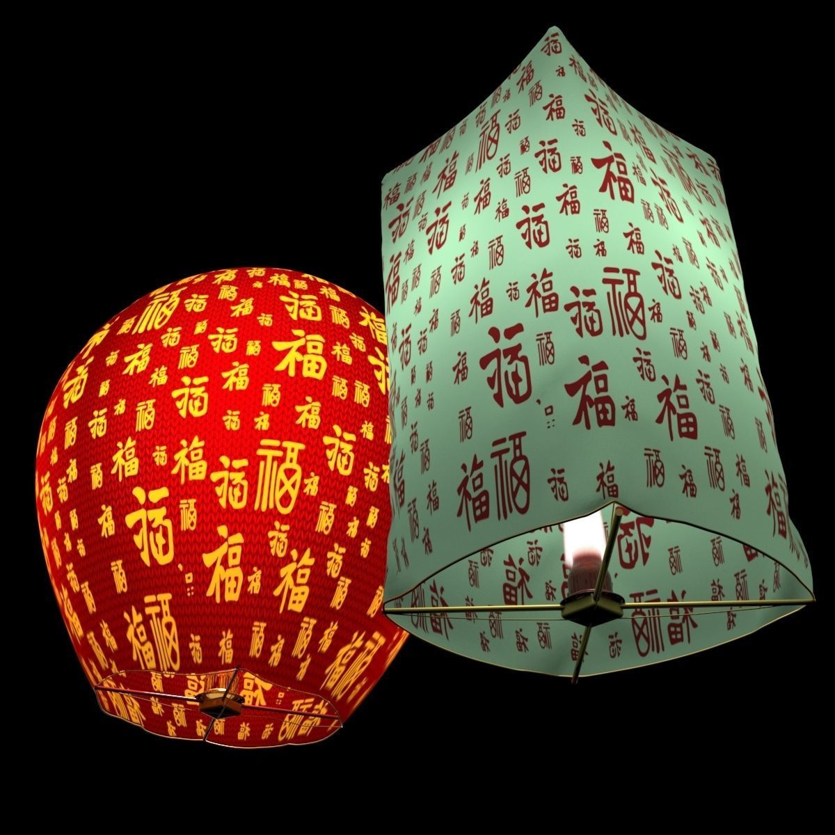 Chinese sky lantern 3D model_5