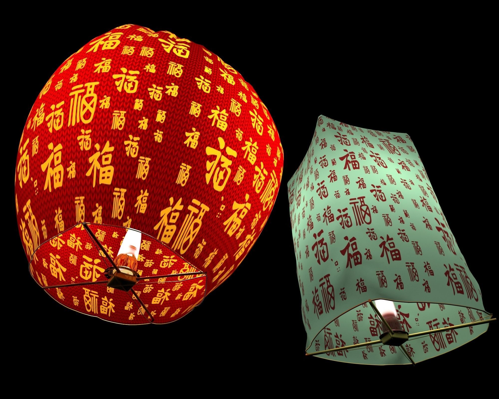 Chinese sky lantern 3D model_1