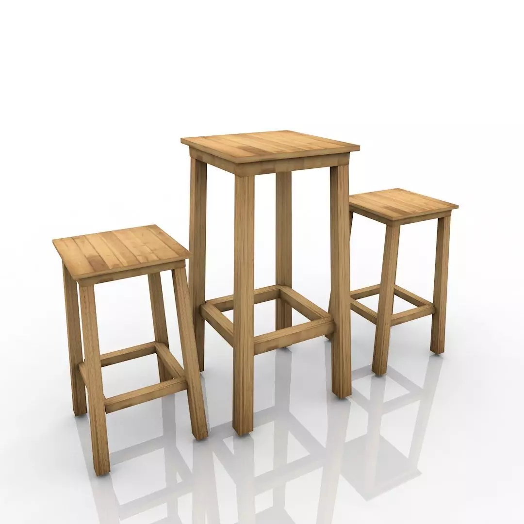 high table set high chair wood 3D model