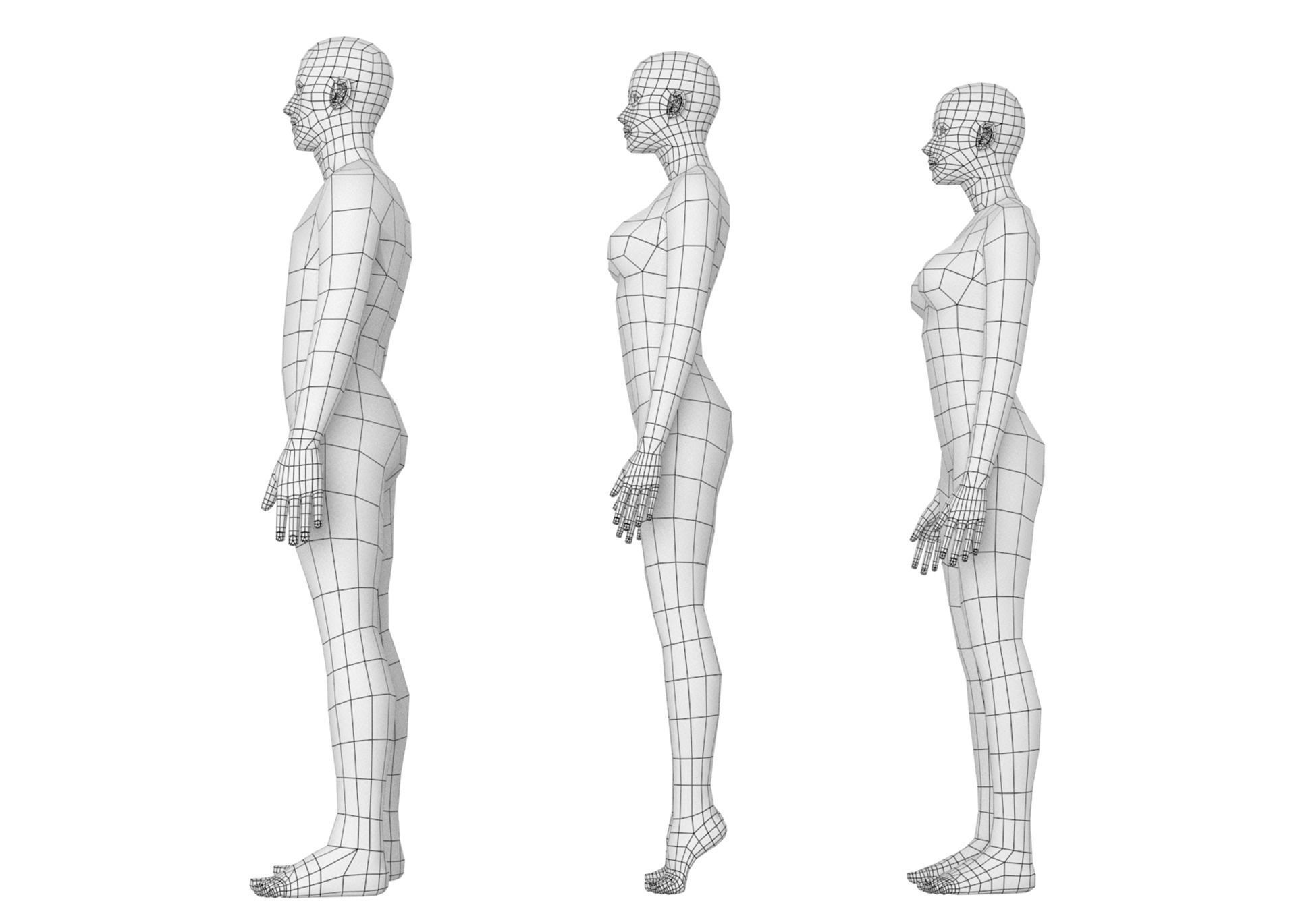 Natural Male and Female in Rest Pose Base Mesh 3D model_12