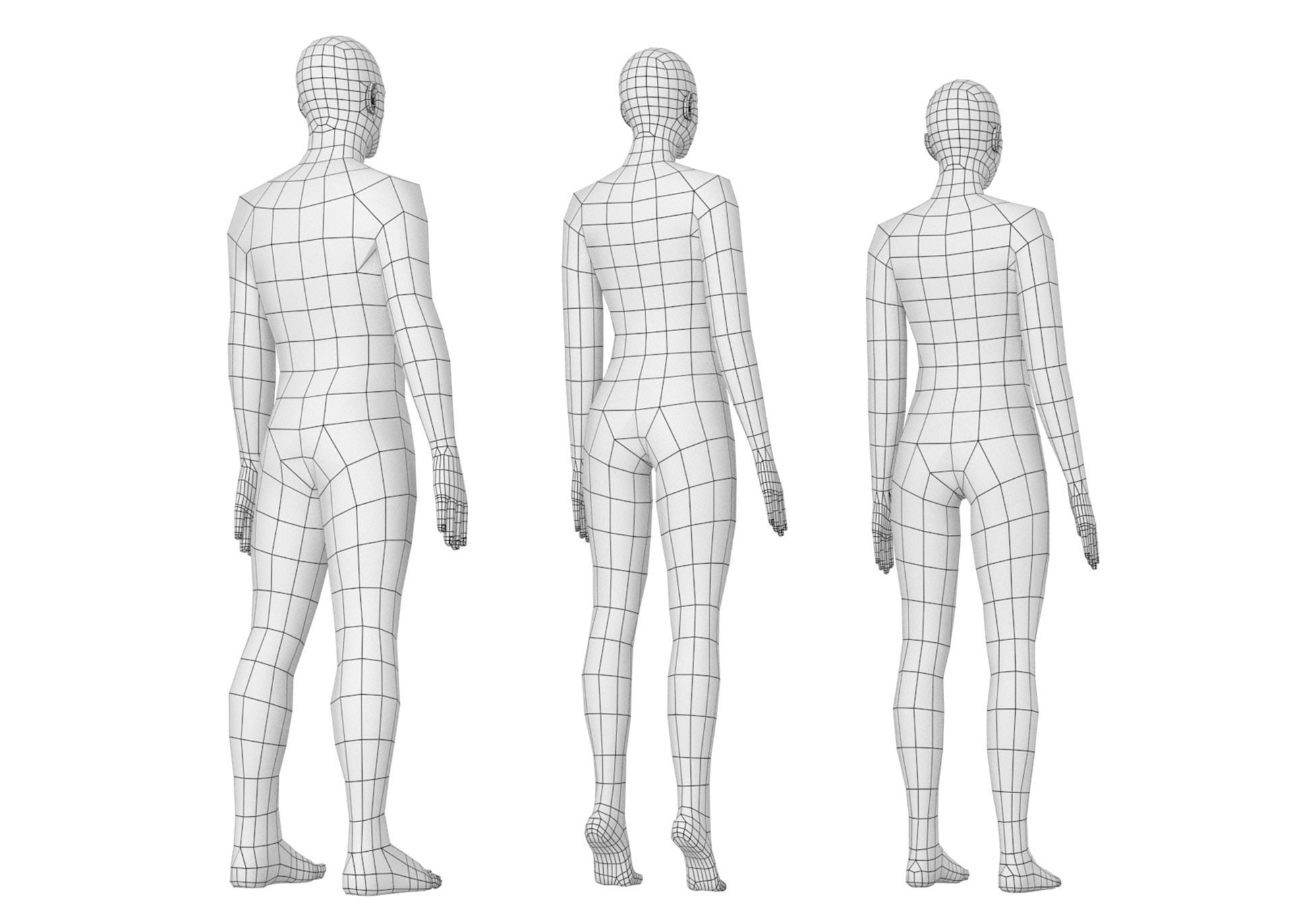 Natural Male and Female in Rest Pose Base Mesh 3D model_8