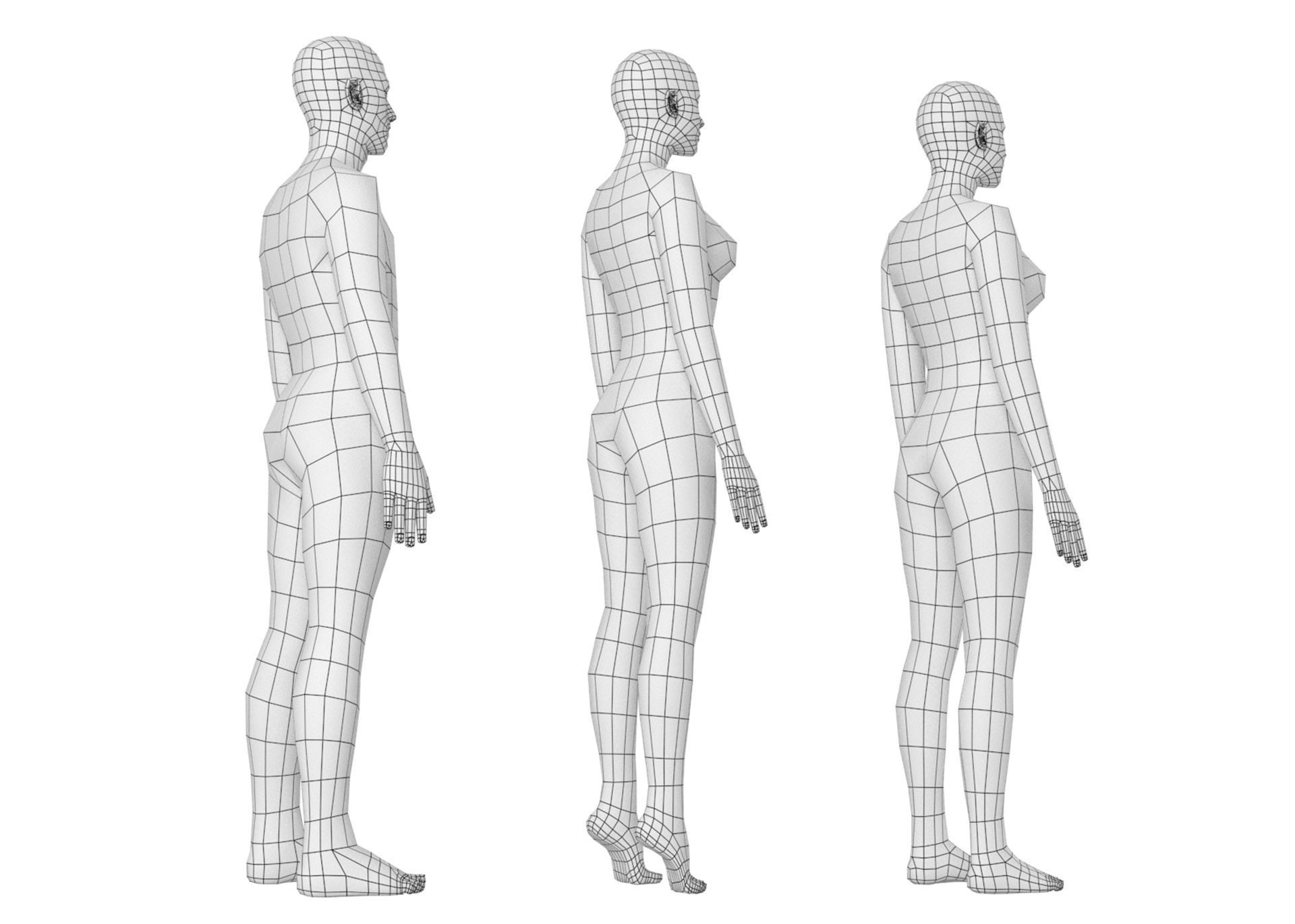 Natural Male and Female in Rest Pose Base Mesh 3D model_7
