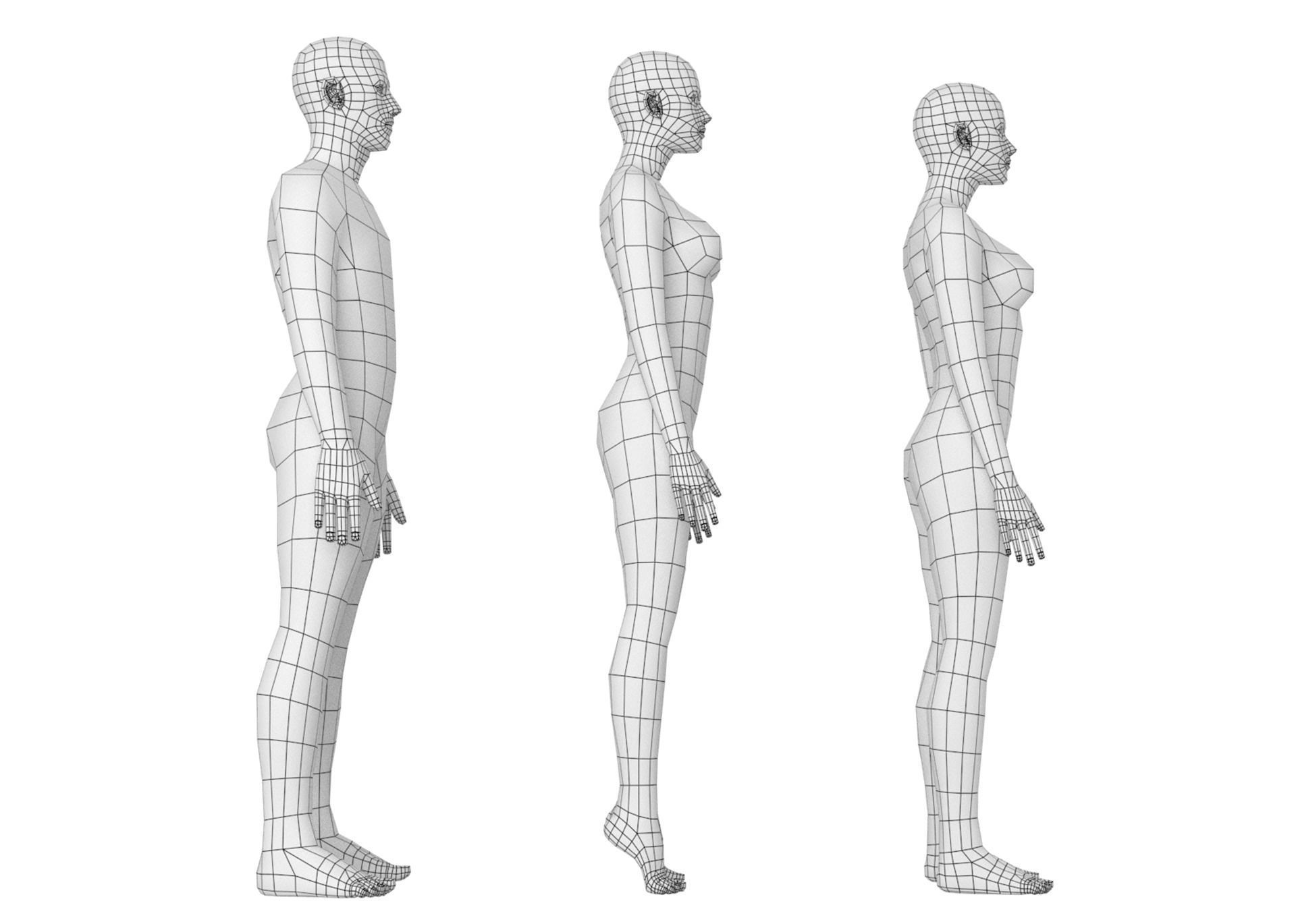 Natural Male and Female in Rest Pose Base Mesh 3D model_6