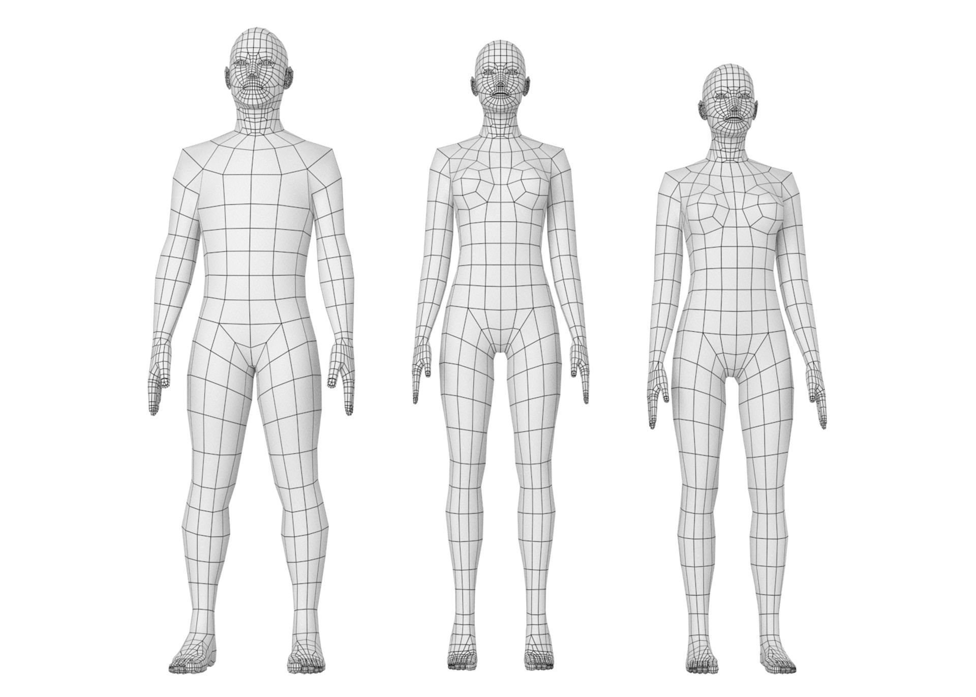 Natural Male and Female in Rest Pose Base Mesh 3D model_3