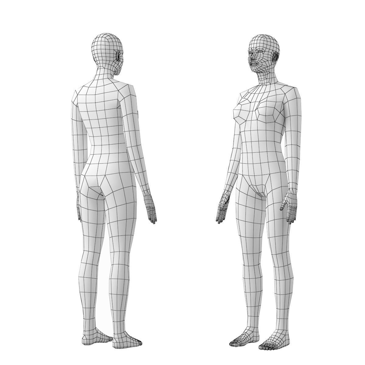 Natural Male and Female in Rest Pose Base Mesh 3D model_20