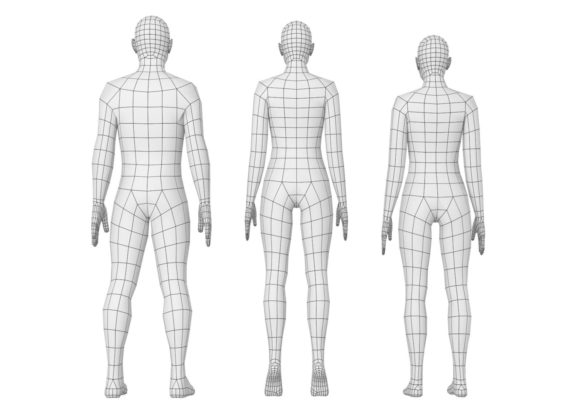 Natural Male and Female in Rest Pose Base Mesh 3D model_9