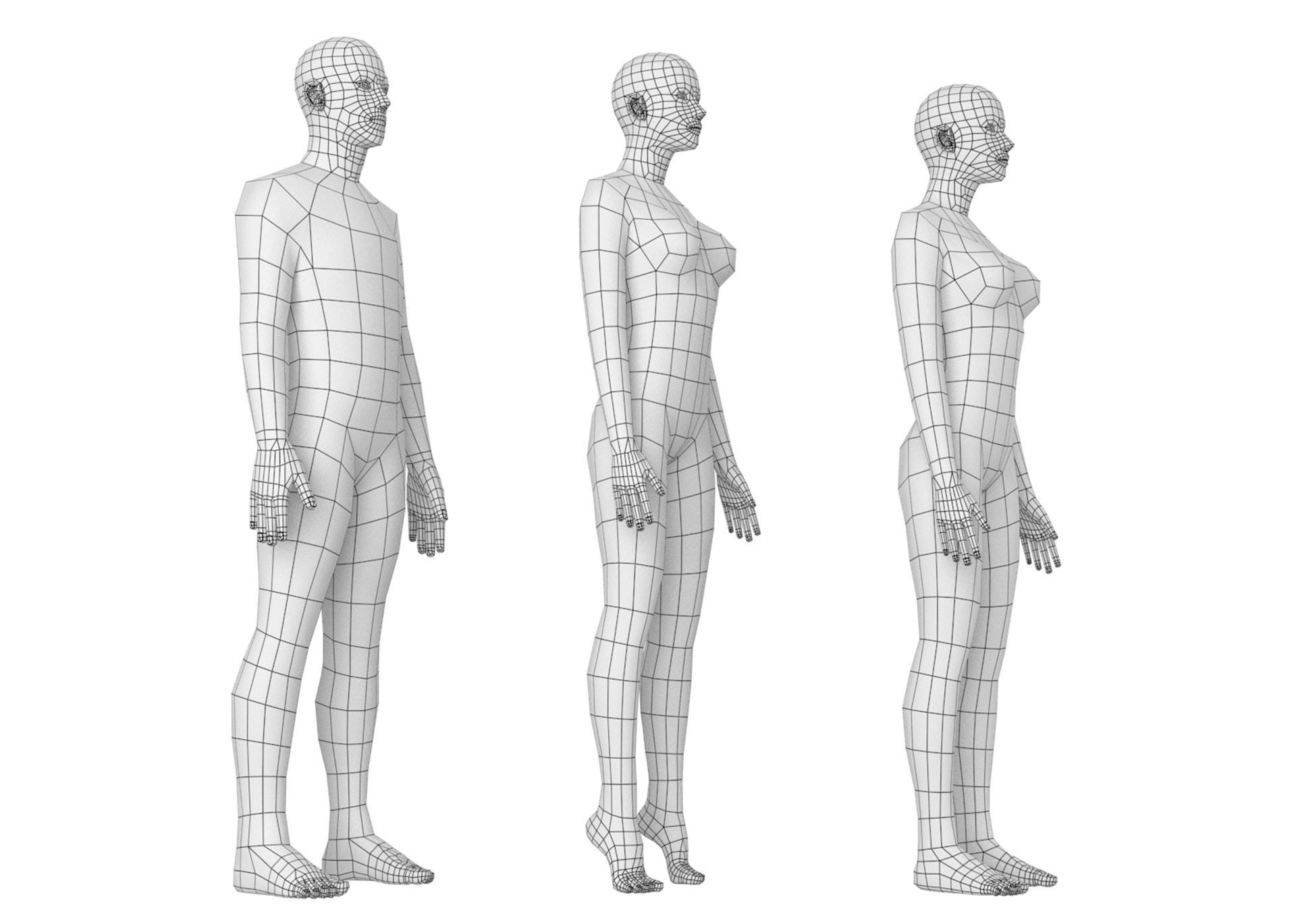 Natural Male and Female in Rest Pose Base Mesh 3D model_5