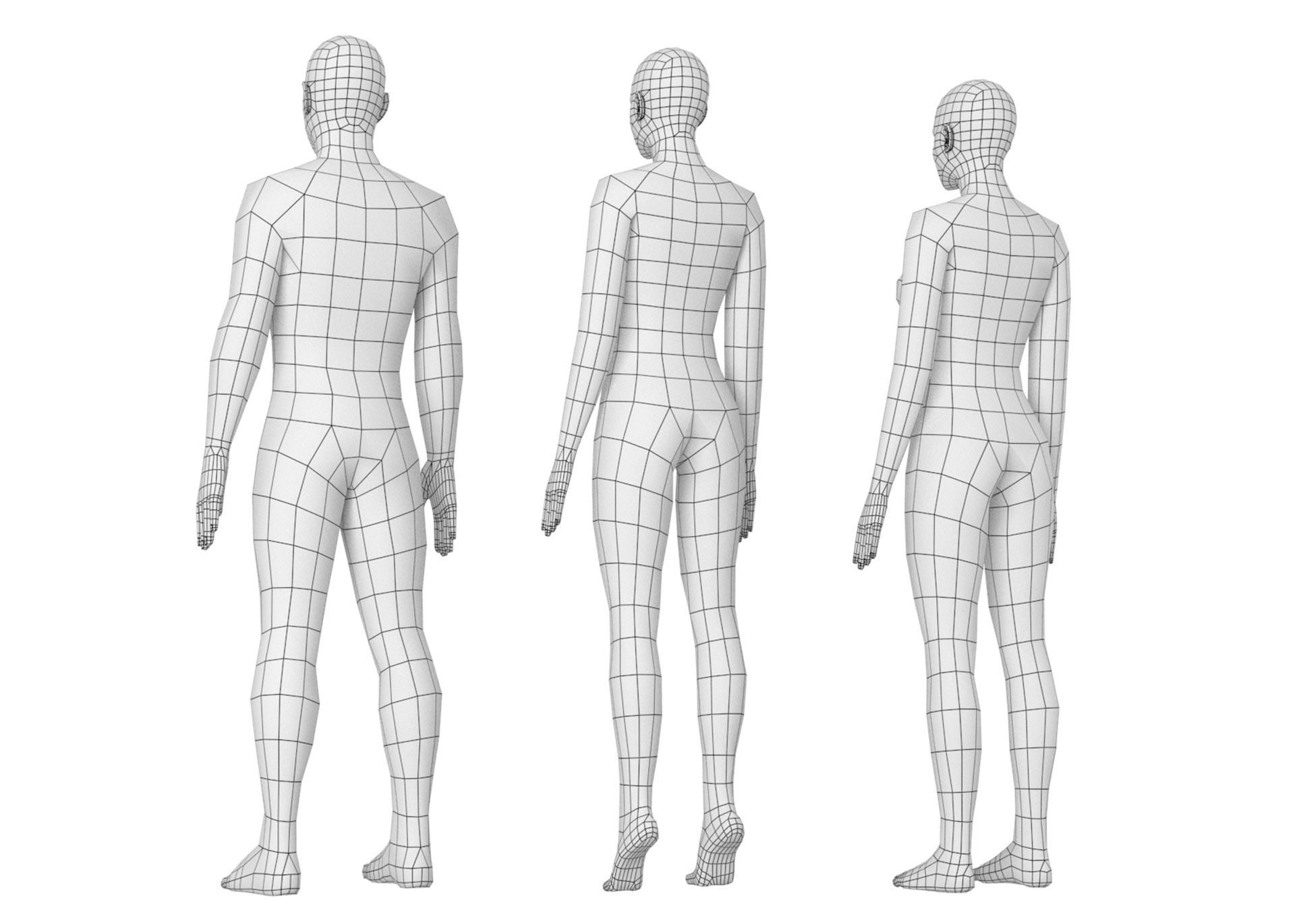 Natural Male and Female in Rest Pose Base Mesh 3D model_10