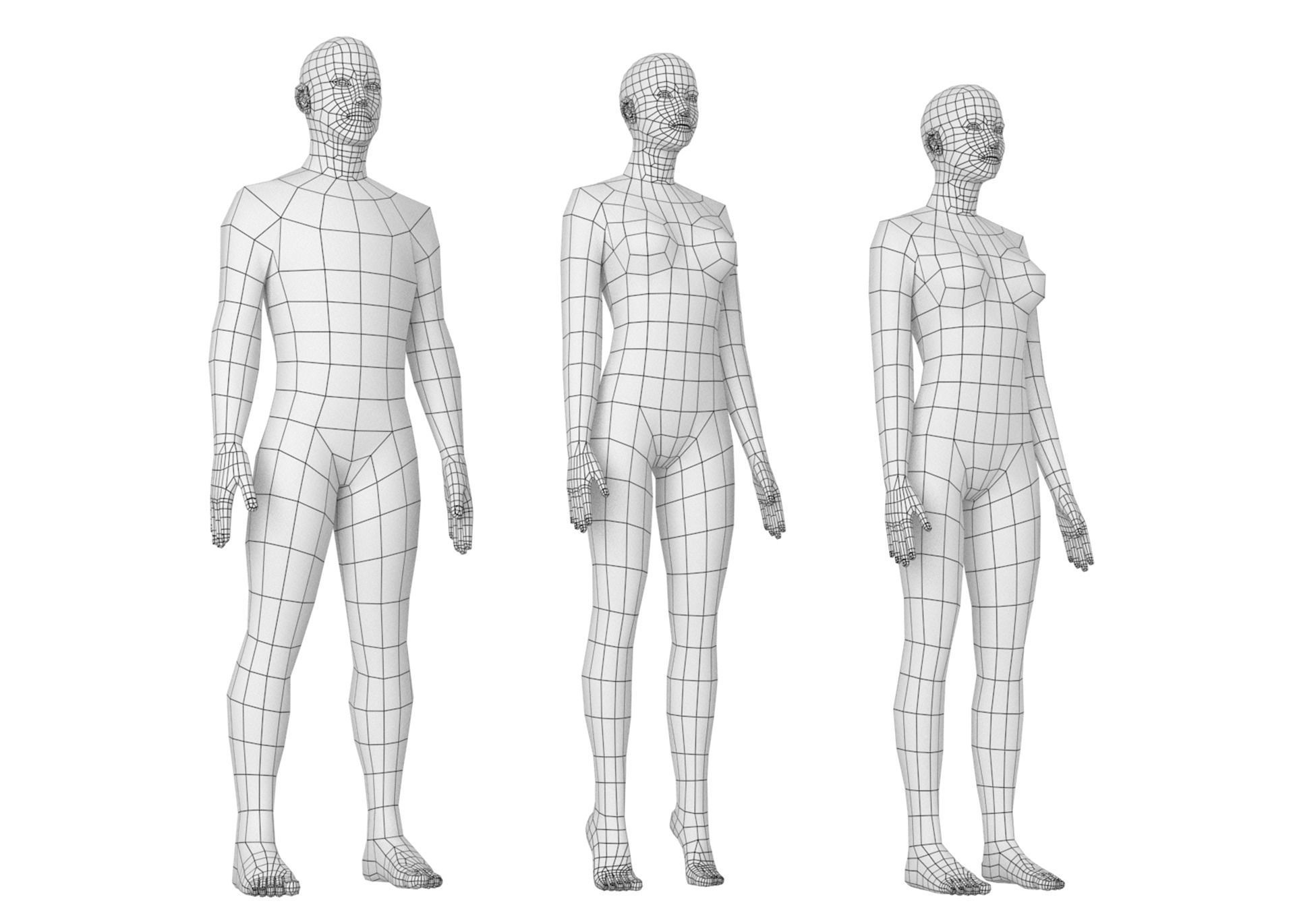Natural Male and Female in Rest Pose Base Mesh 3D model_4