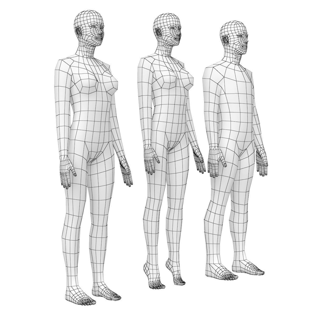 Natural Male and Female in Rest Pose Base Mesh 3D model_14