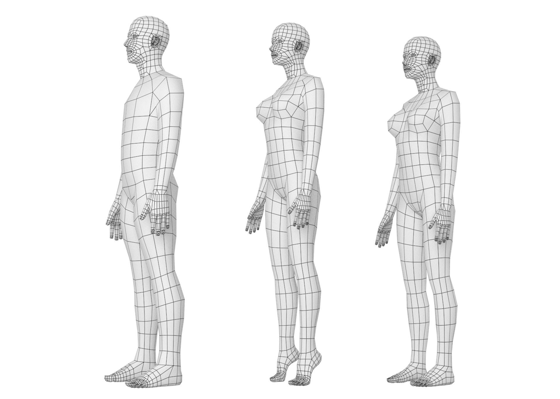 Natural Male and Female in Rest Pose Base Mesh 3D model_13