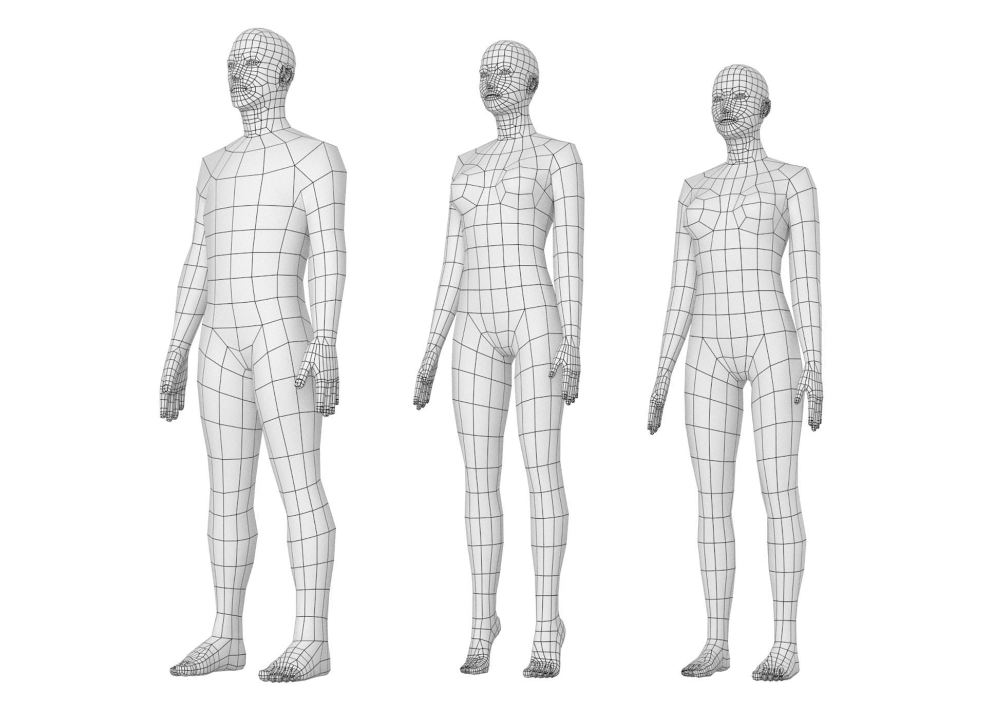 Natural Male and Female in Rest Pose Base Mesh 3D model_2