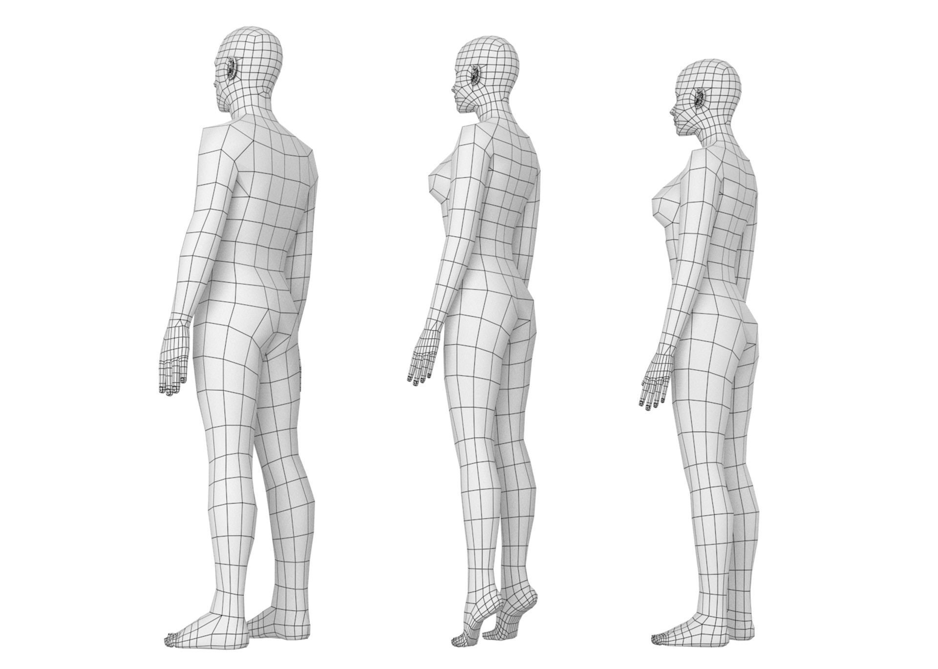 Natural Male and Female in Rest Pose Base Mesh 3D model_11