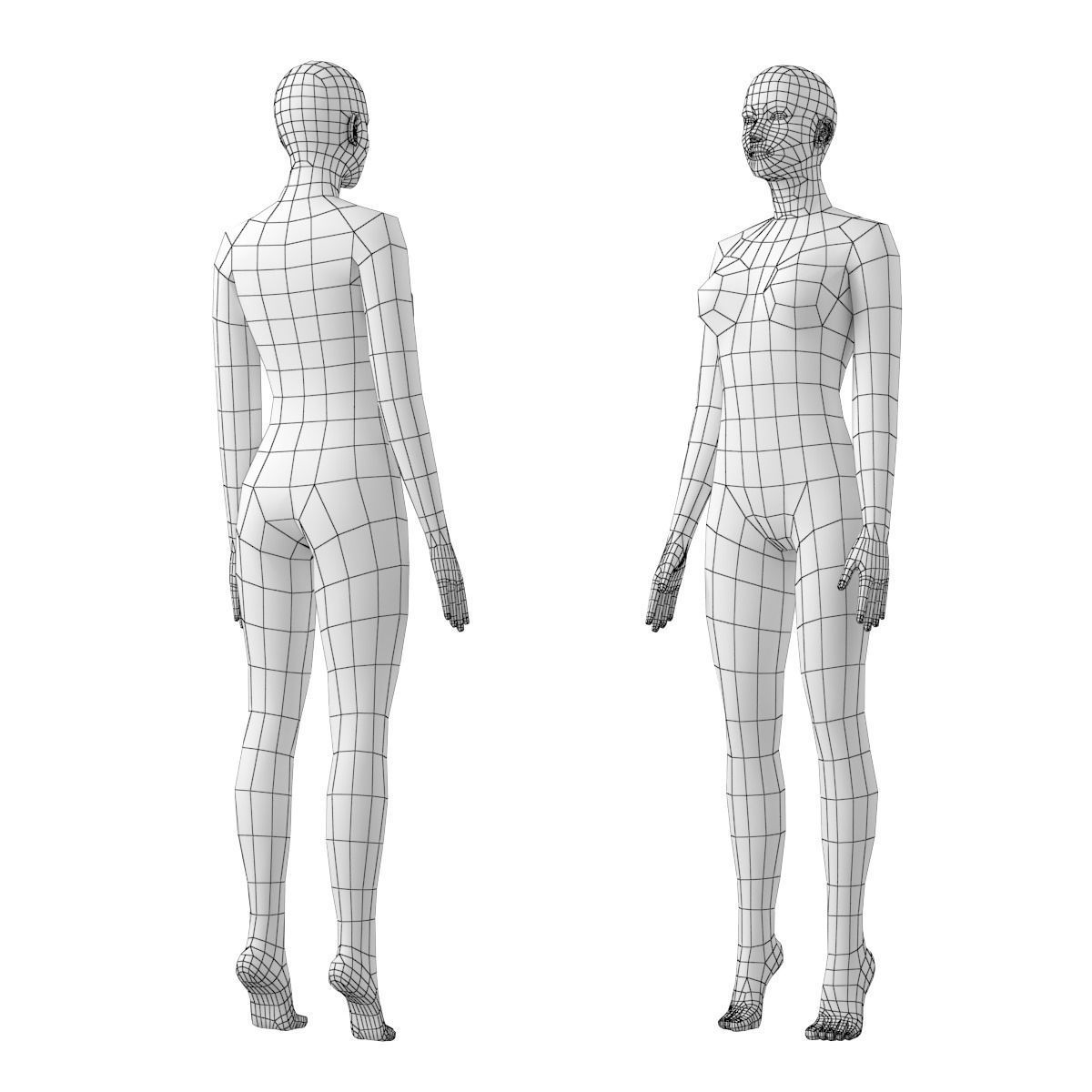 Natural Male and Female in Rest Pose Base Mesh 3D model_21