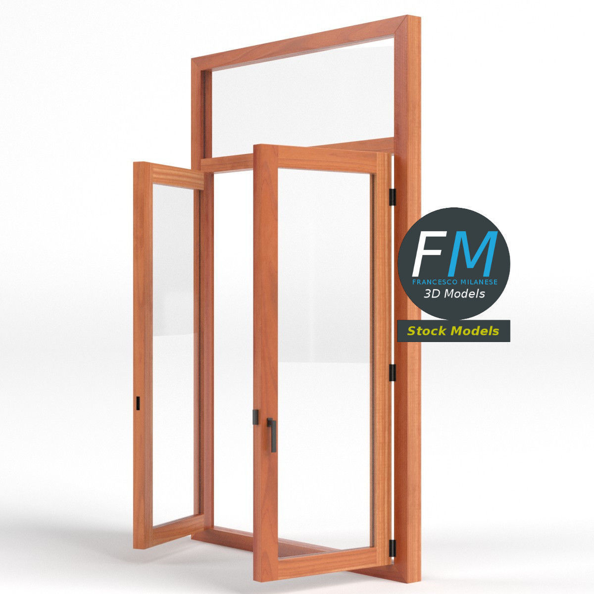 Double window with transom 3D model_4