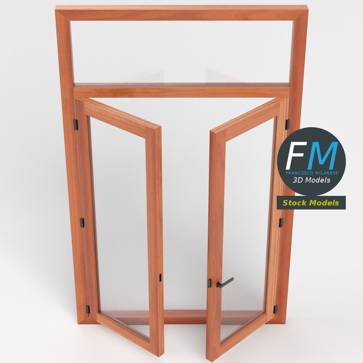 Double window with transom 3D model_2