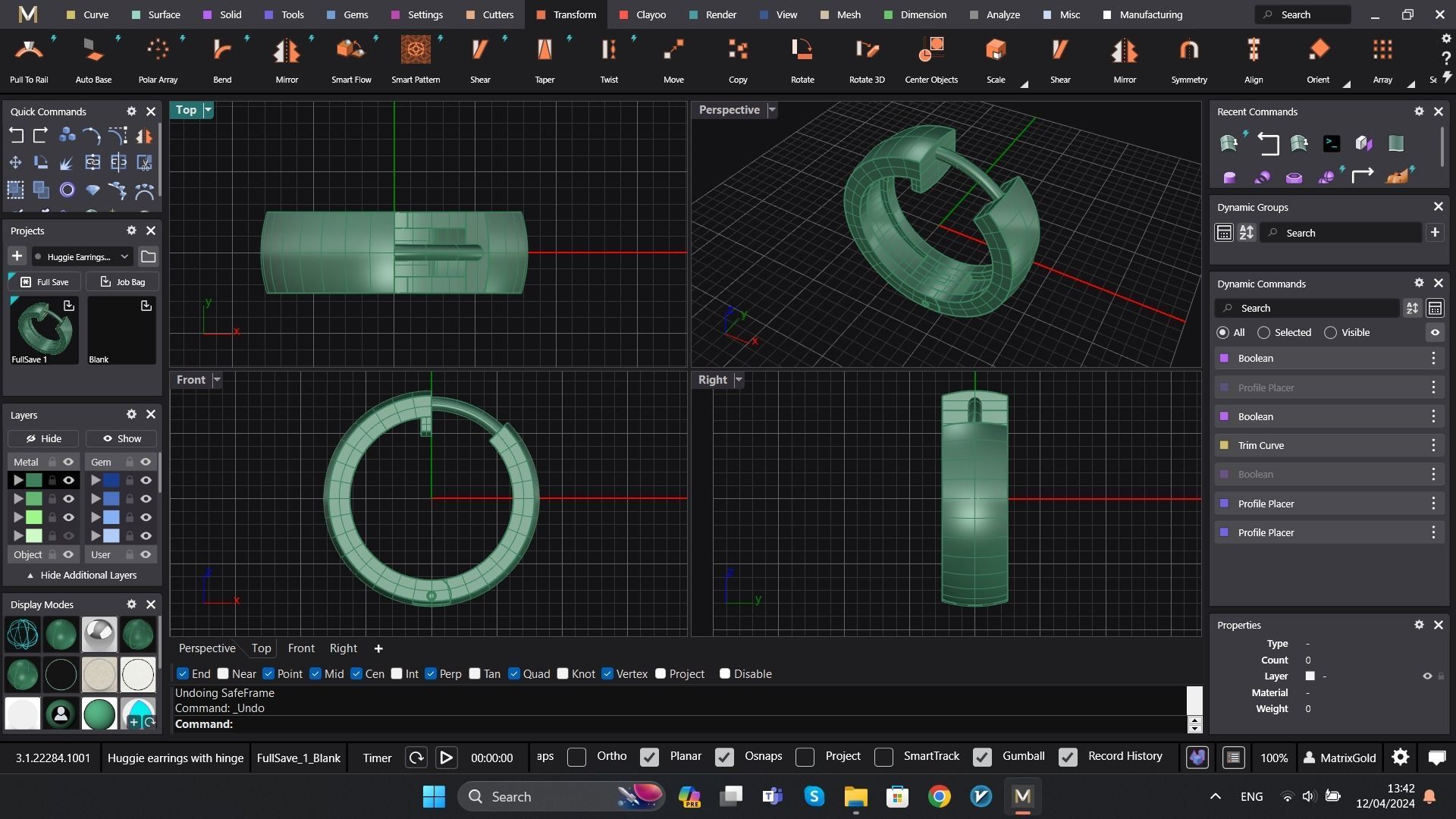 Huggie earrings with hinge 3D print model_3