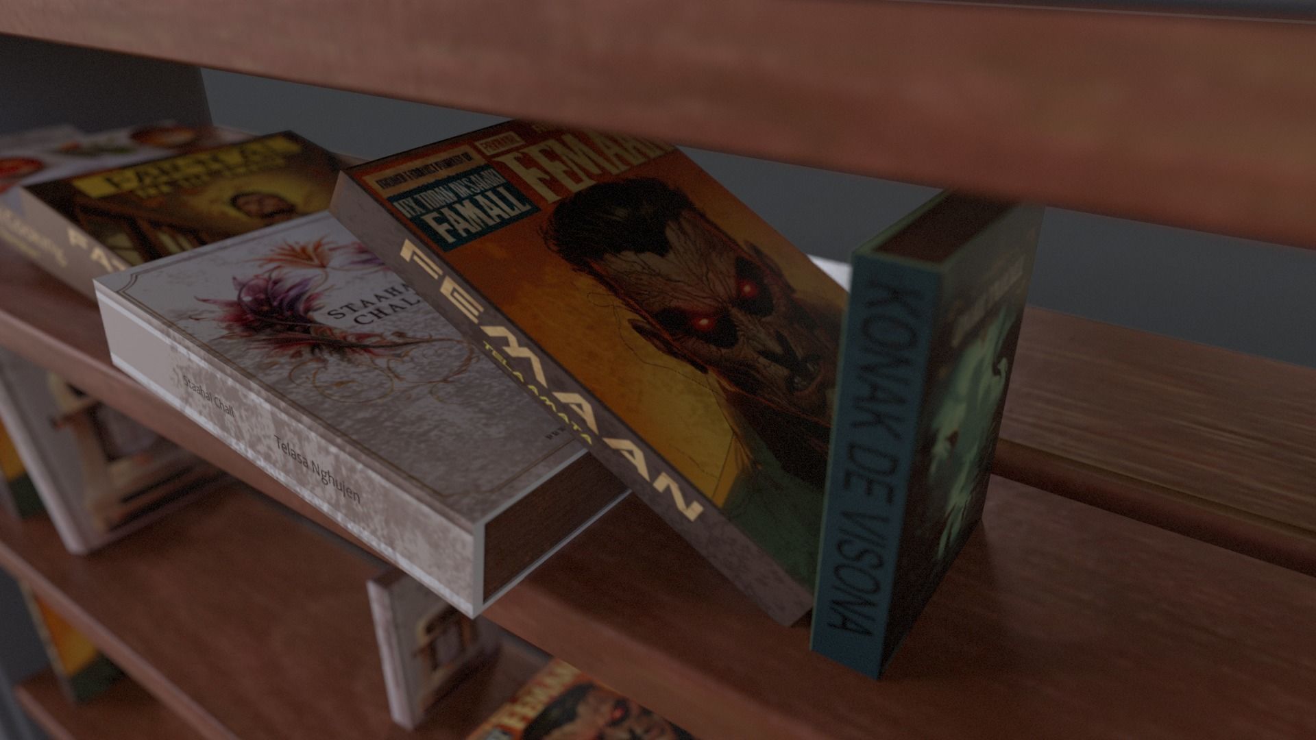 Book Shelf Libary 3D Asset PBR Low Poly Low-poly 3D model_6