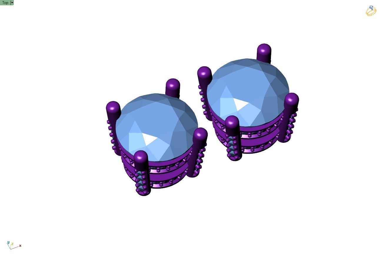 Custom Solitaire Round Diamond Studs - Earrings Unisex  3D print model_12