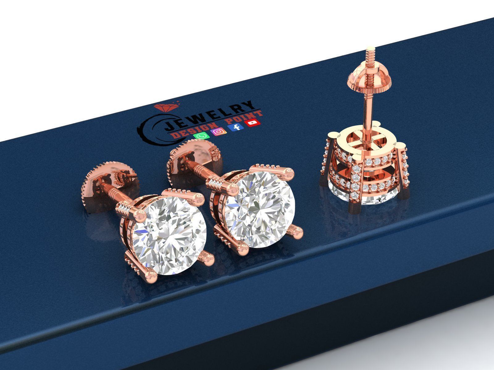 Custom Solitaire Round Diamond Studs - Earrings Unisex  3D print model_2