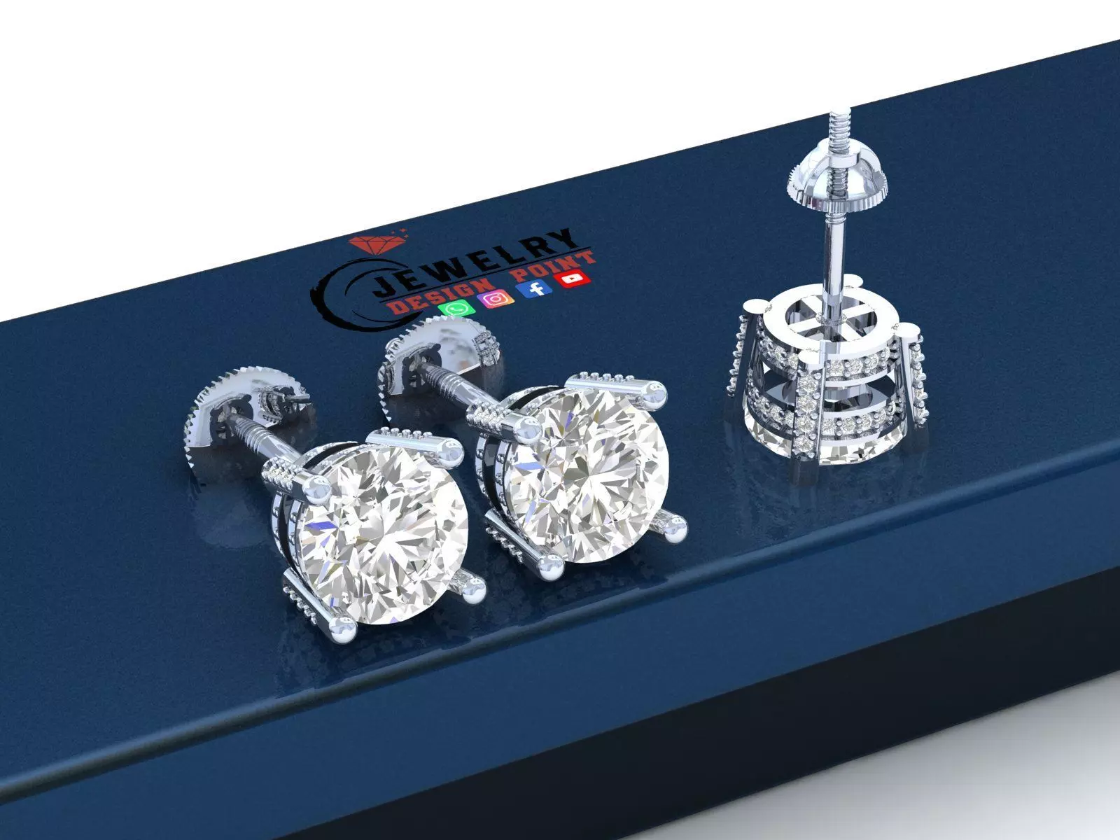 Custom Solitaire Round Diamond Studs - Earrings Unisex  3D print model_0