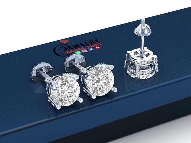 Custom Solitaire Round Diamond Studs - Earrings Unisex  3D print model