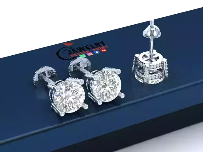 Custom Solitaire Round Diamond Studs - Earrings Unisex 