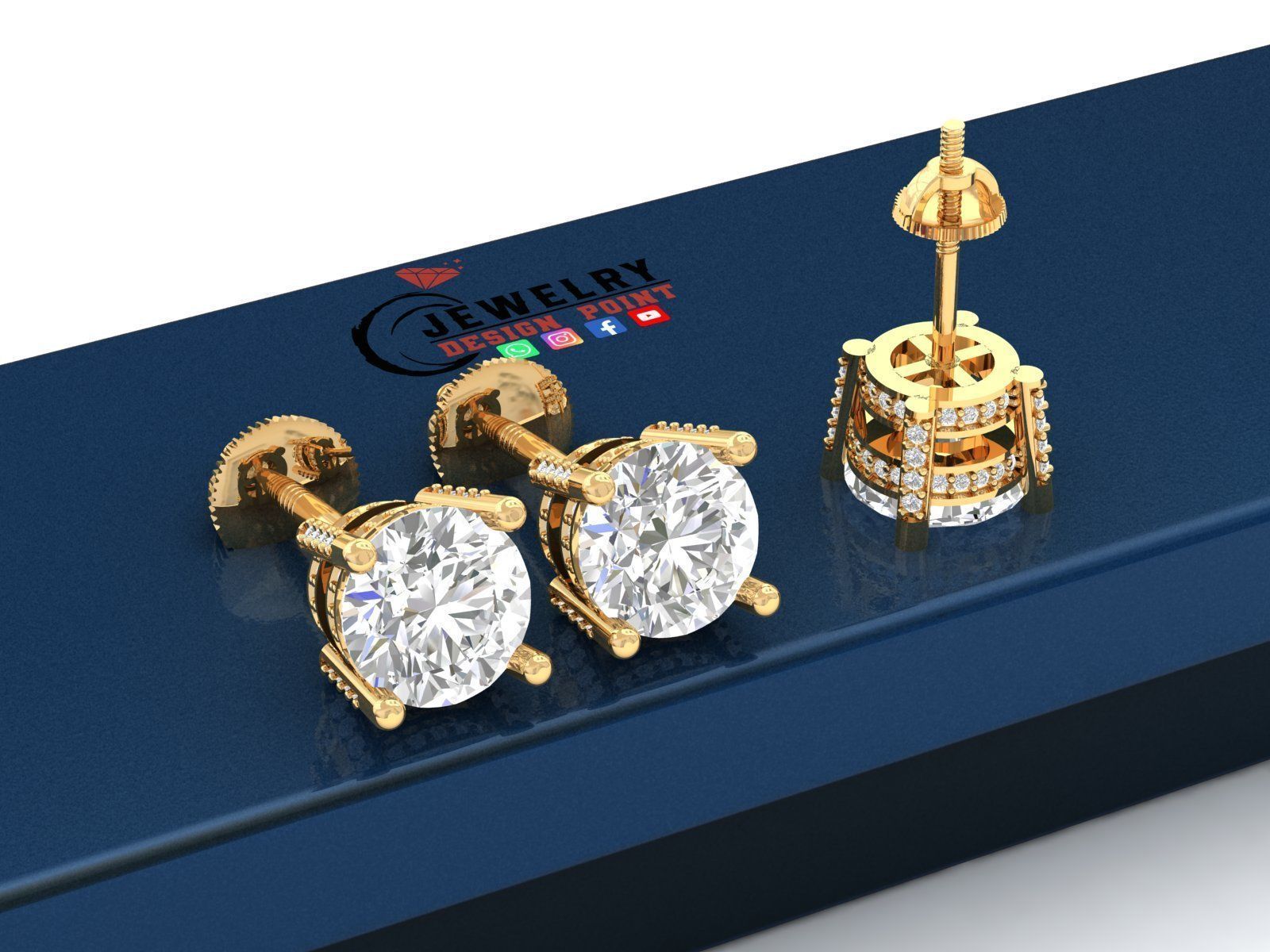 Custom Solitaire Round Diamond Studs - Earrings Unisex  3D print model_3