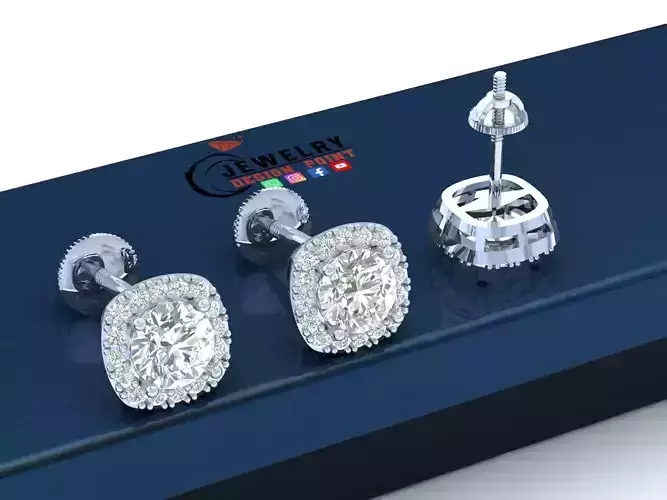 Custom Cuison Shape Cluster Round Diamond Studs - Unisex 10MM 3D print model