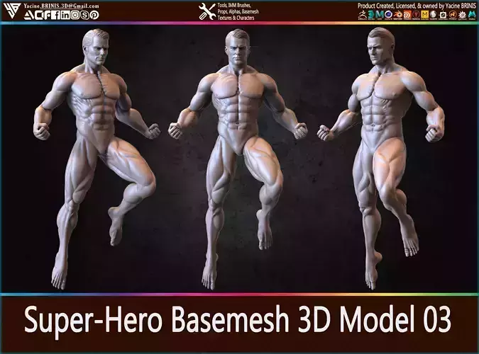 SuperHero Basemesh 3D Model Pose 03 3D print model