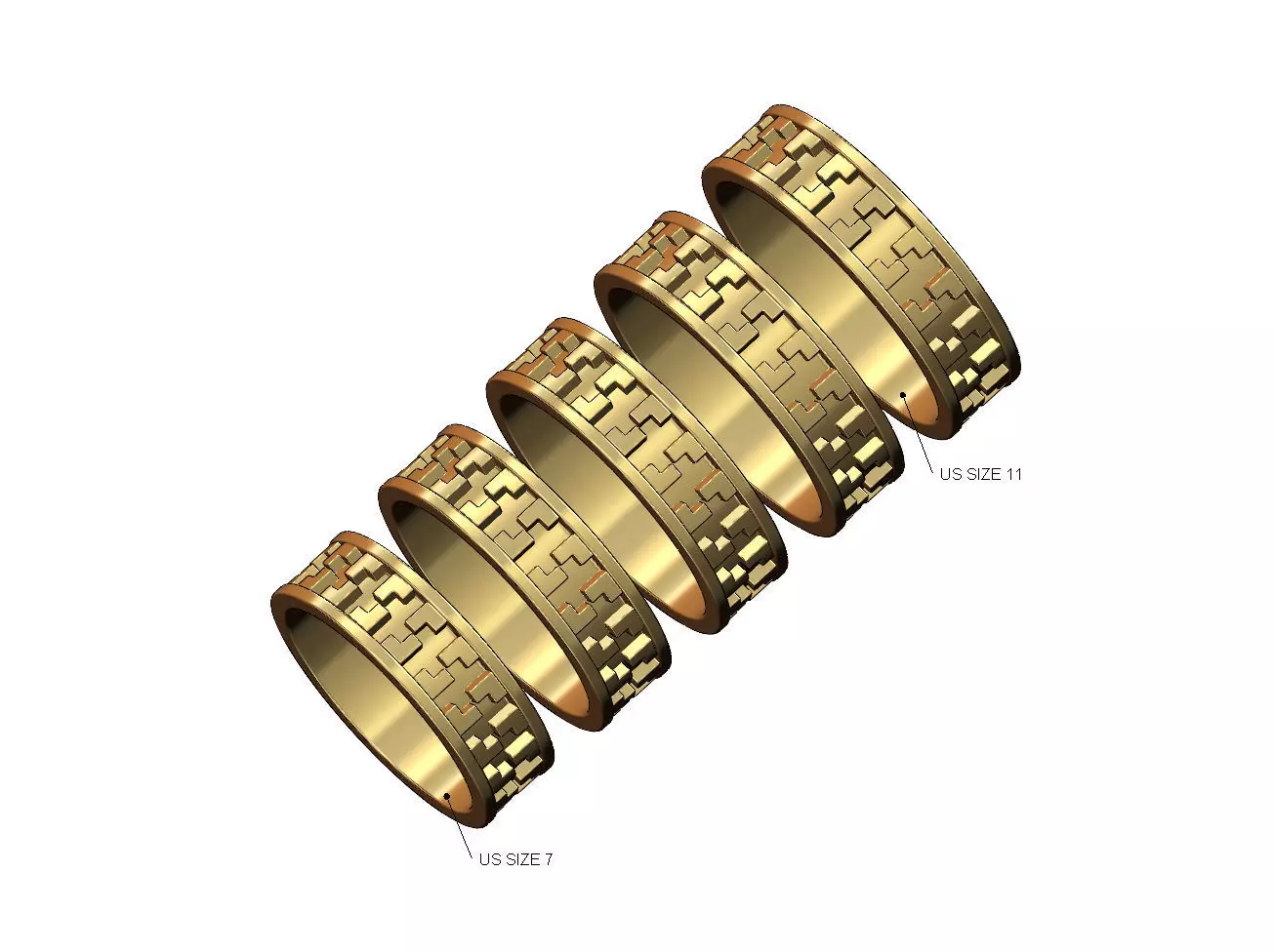 Notched pattern fashion band ring US sizes 7to11 3D print model