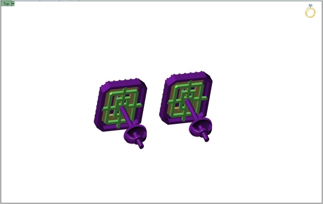 Custom Emerald Shape Stepping Diamond Studs - Earrings 16mm 3D print model_13