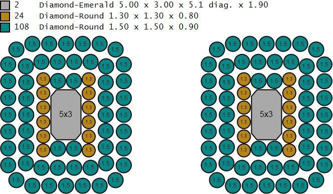 Custom Emerald Shape Stepping Diamond Studs - Earrings 16mm 3D print model_17