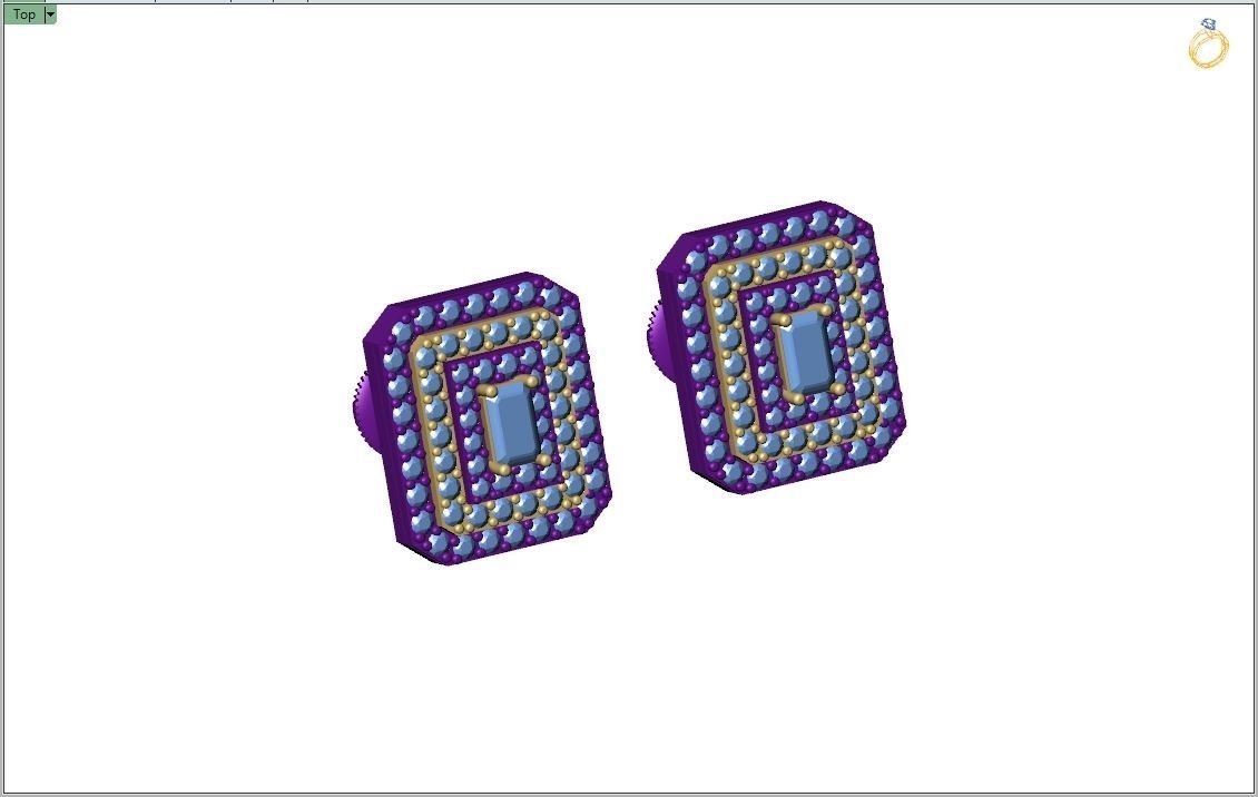 Custom Emerald Shape Stepping Diamond Studs - Earrings 16mm 3D print model_12