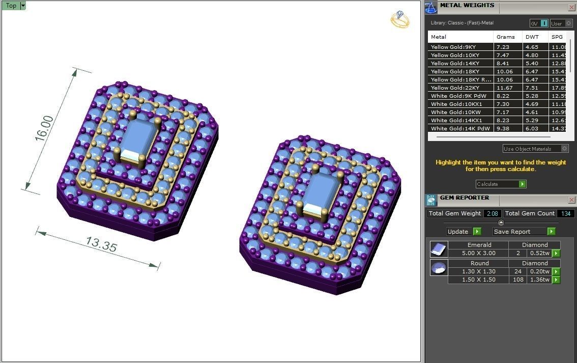Custom Emerald Shape Stepping Diamond Studs - Earrings 16mm 3D print model_6