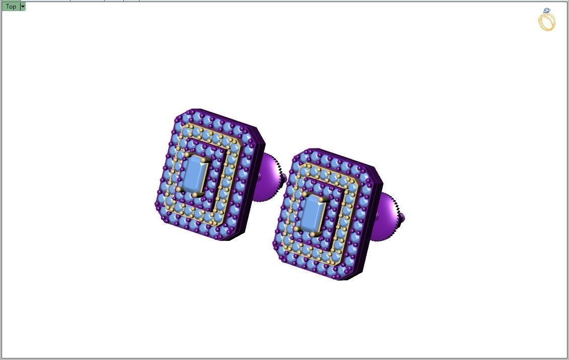 Custom Emerald Shape Stepping Diamond Studs - Earrings 16mm 3D print model_8