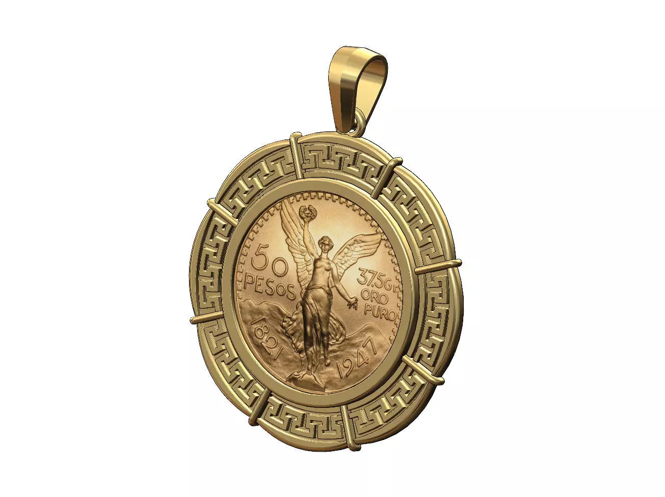 Greek key 50 pesos coin pendant frame 3D print model