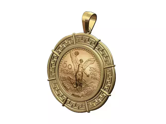Greek key 50 pesos coin pendant frame 