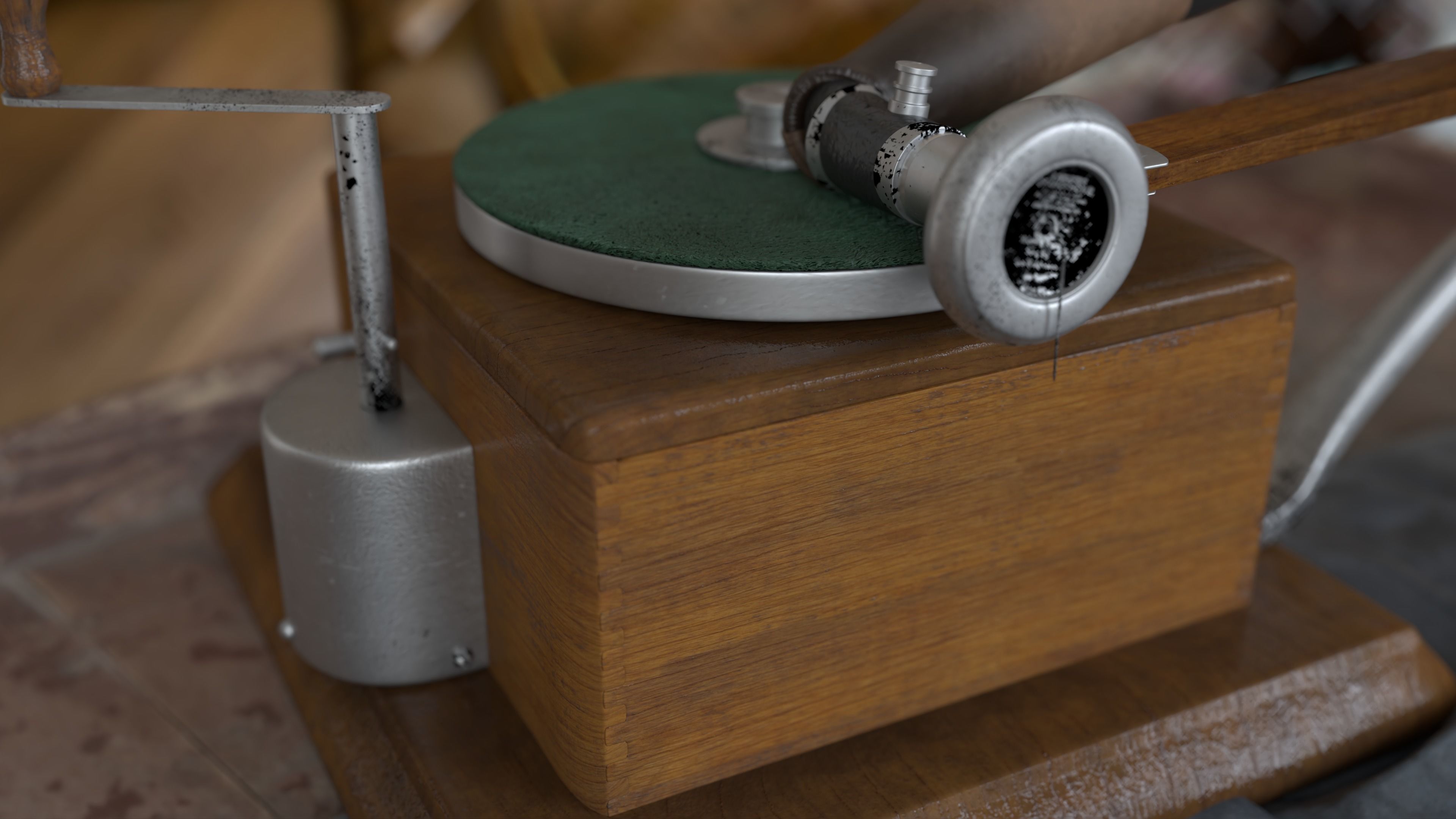 Old Gramophone Record player Phonograph Turntable 3D model_2