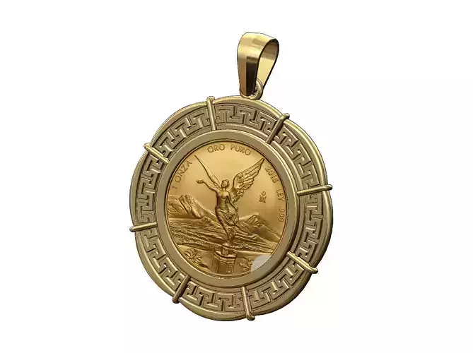 Greek key mexican 1oz gold Libertad coin pendant frame