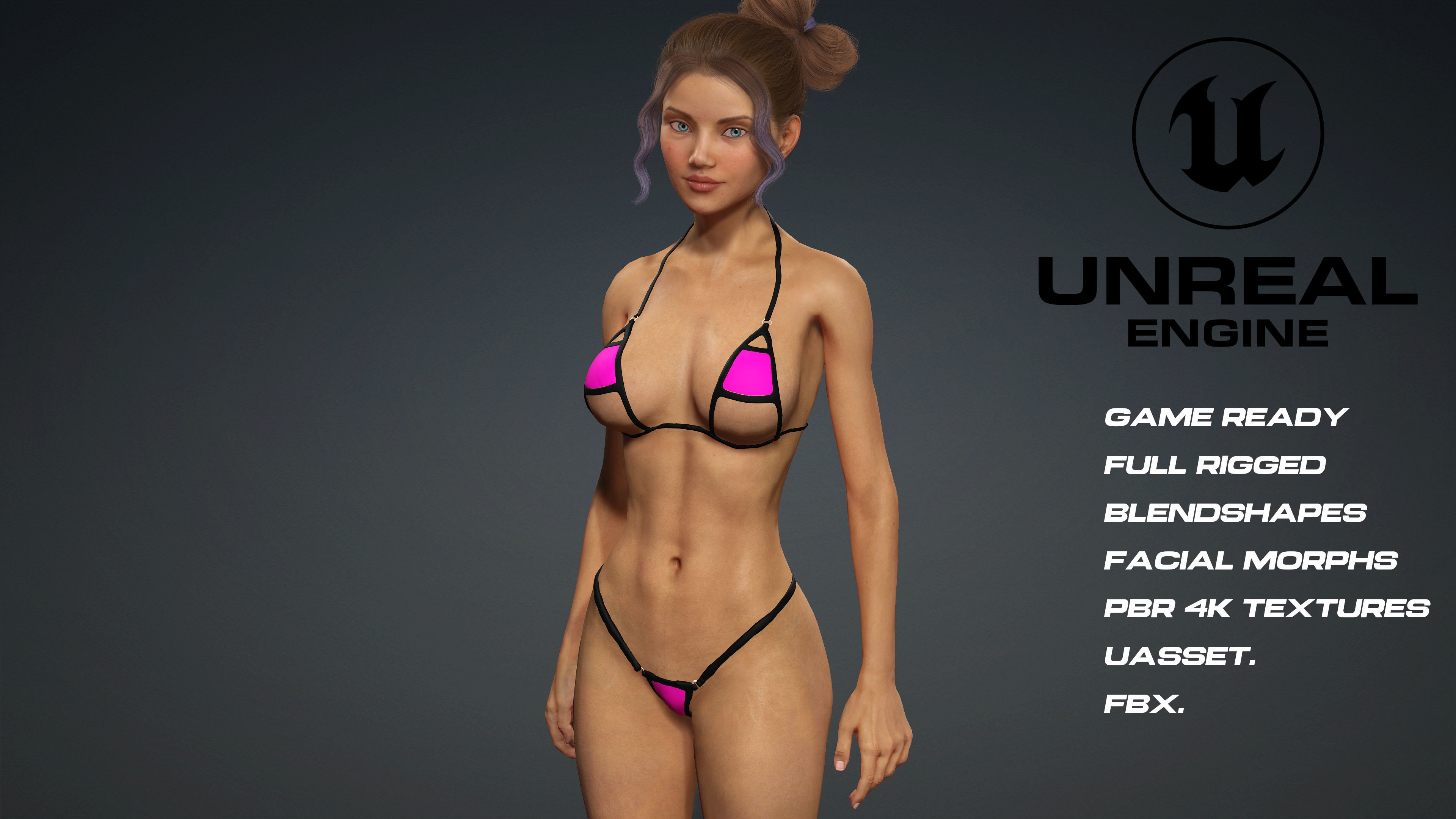 sexy micro bikini girl - game ready - UE5 - blendshapes Low-poly 3D model_2