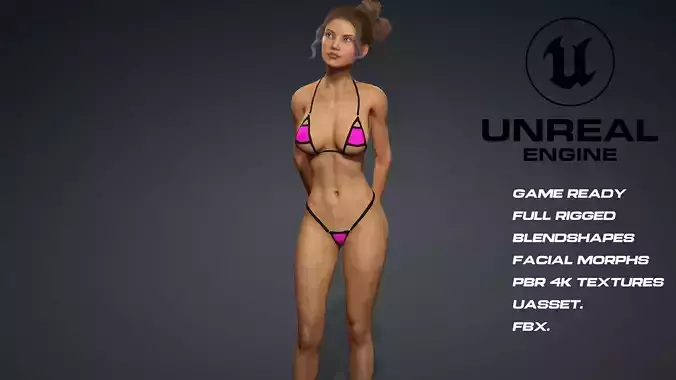  sexy micro bikini girl - game ready - UE5 - blendshapes