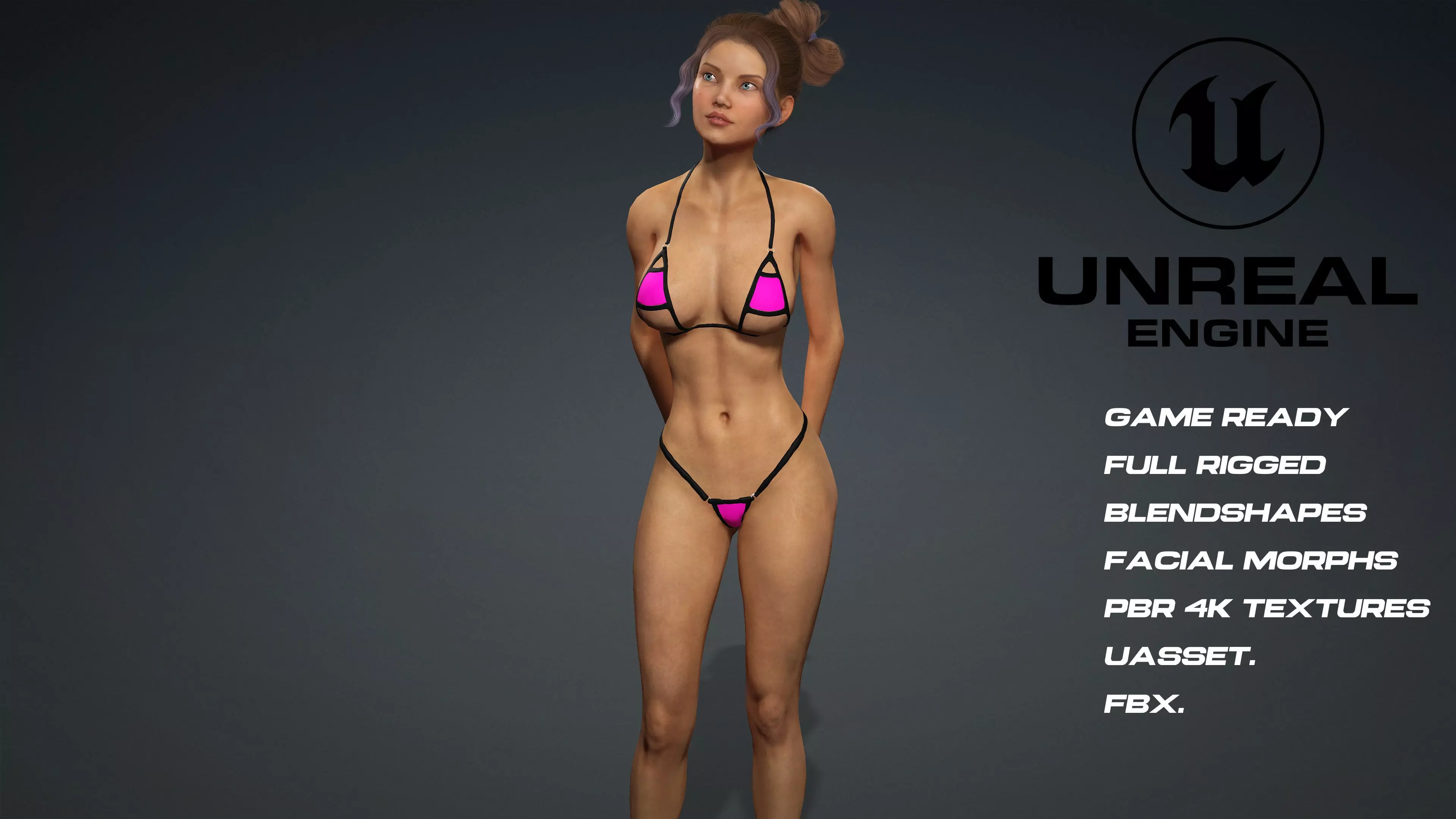  sexy micro bikini girl - game ready - UE5 - blendshapes Low-poly 3D model_0